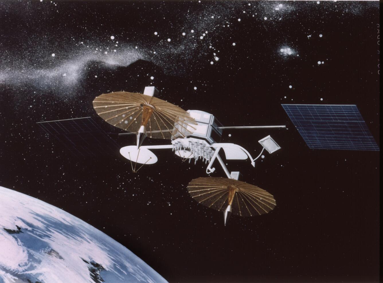 Artist's depiction of a Tracking and Data Relay Satellite above Earth